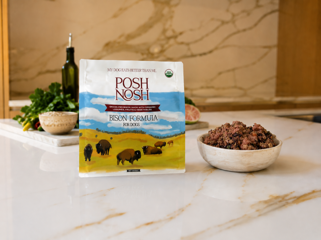 Bison pouch with bowl of food