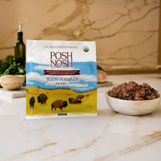 Bison pouch with bowl of food